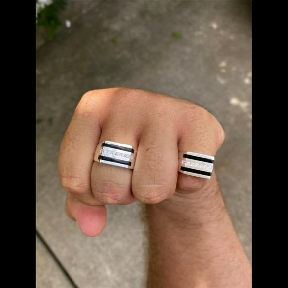 Men\'s Solid 925 Silver Black Onyx Ring W. Man Made Diamonds Iced Hip Hop Pinky